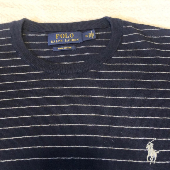 Polo Ralph Lauren Navy Striped V-necked Sweater M - Picture 3 of 4
